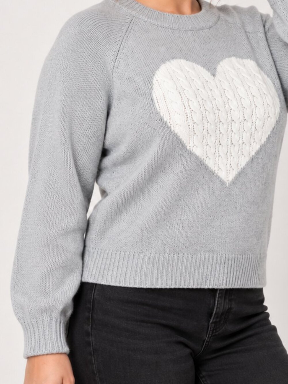 Gray Heart Sweater Cable Knit Heart Women's Large